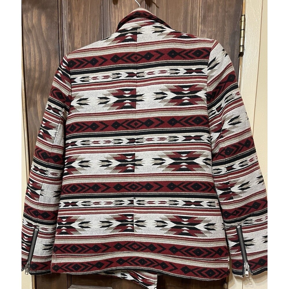 Boxy Southwestern Moto Jacket Size S Aztec Wool Blend Blanket Coat Cowgirl F 21 - Picture 5 of 7